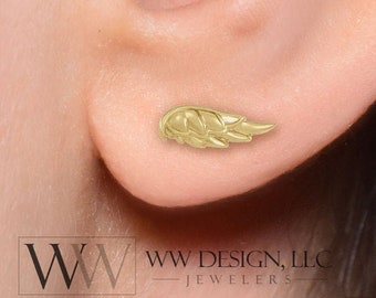 Angel Wing Stud Earrings - Platinum, 14k Solid Gold, 14k