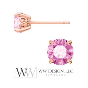Genuine AAA Pink Sapphire Earring Studs 5mm 1.32 ctw (each 0.66cts) Post w/ 14k Solid Gold (Yellow, Rose, White)Silver, Platinum Studs