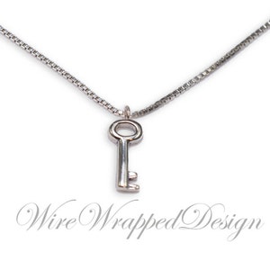 Necklace Sterling or Gold Tiny Small SKELETON KEY Necklace CUSTOMIZE 925 Sterling Silver or 14k Yellow Gold Key Heart Necklace Jewelry Gift