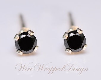 Genuine BLACK DIAMOND Earring Studs 3mm 0.24tcw Post 14k Solid Gold (Yellow, Rose or White), Platinum, Silver Lobe Cartilage Helix Tragus