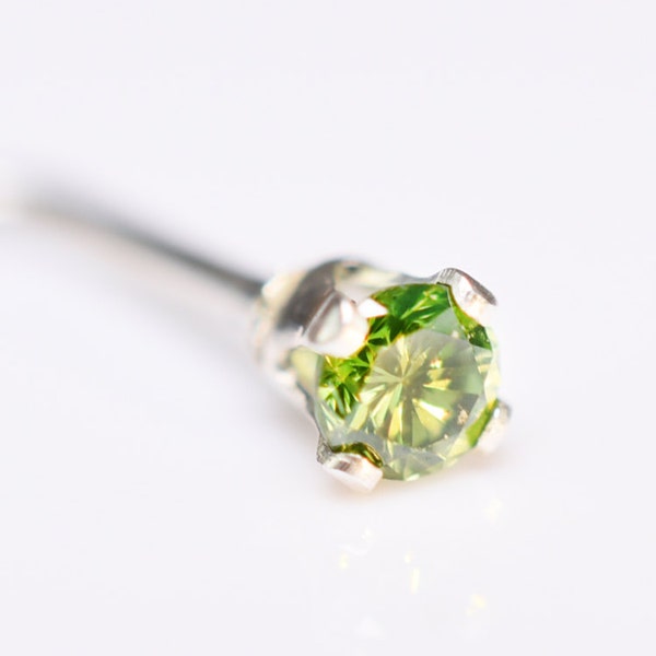 DIAMOND - Genuine GREEN DIAMOND Nose Stud 2mm - Post w/ 14k Solid Yellow or White Gold or Sterling Silver - Helix Tragus Lobe Lip Cartilage