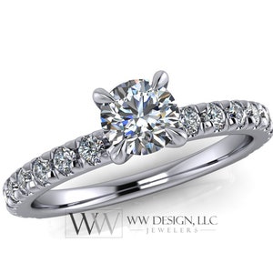 DIAMOND Engagement Ring Genuine F+ VS 0.25 ct (0.61 ctw) 4.1mm 14k Gold (Y, W, R) 18k Gold, Platinum Round w Pave Diamond Band Promise Ring