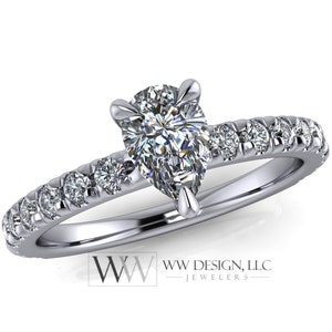 DIAMOND Engagement Ring Genuine Pear F-H VS 0.33 ct (0.69 ctw) 6x4mm 14k Gold (Y, W, R), 18k Gold, Platinum w Pave Diamond Band Promise Ring