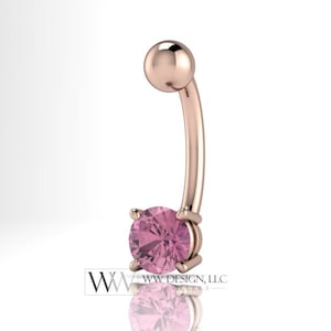 Pink Tourmaline Genuine 5mm 0.55 ct Belly Navel Ring Curved Barbell 14k Gold (Yellow, White, Rose) 14 ga October Birthstone Gift BodyJewelry