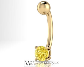 Diamond Genuine Canary Yellow 4.3mm 0.33 ct Belly Navel Ring Curved Barbell 14k Yellow Gold 14k White Gold 14k Rose Gold 14 ga Gift Diamond