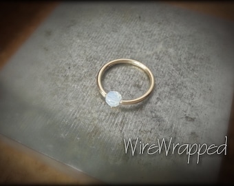 Captive Bead Ring made with WHITE OPAL 4mm Swarovski Crystal - Navel Belly Septum Nose Cartilage Hoop VARIETY 16 gauge - 14k Gold, Silver