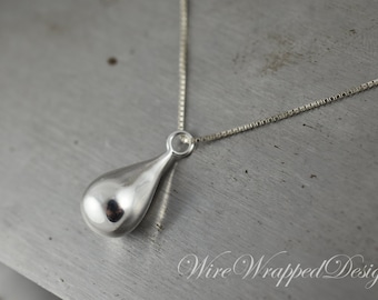 Necklace Sterling  TEARDROP Necklace 925 Sterling Silver Large 3D Drop Necklace Minimalist Modern Fine Jewelry Celebrity Silver Necklace