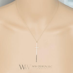 Minimalist Long CROSS Necklace - Customize- Thin 14k Solid Gold Y, W, R, Silver or Diamond Celebrity Style Nene RHOA Chenoweth KLG Kathy Lee