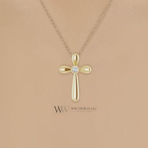 3mm Diamond Cross Necklace Genuine F+ VS 14k, 18k SOLID Gold (Y, W, R), Platinum, Sterling Silver 25mmx17mm Cross Pendant Religious Jewelry
