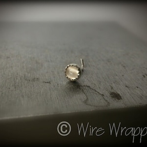 Nose Stud L Post - MOONSTONE 3mm - Bezel set Natural Moonstone Cabochon in Sterling Silver or 14k Solid Gold - Helix, Tragus, Cartilage, Ear