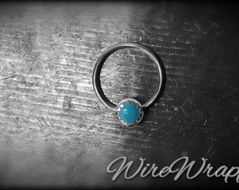 Real TURQUOISE Hoop VARIETY 14k Yellow Gold or Sterling Silver. Nose Septum Ear Tragus Helix Cartilage Eyebrow Nipple Ring Body Jewelry