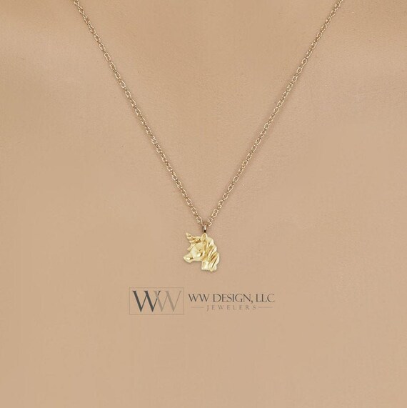 Unicorn Necklace 14k SOLID Gold Y W R 
