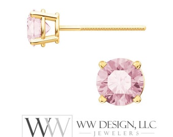Genuine AA Pink Morganite Earring Studs 5mm 0.96 ctw (each 0.48cts) Post w/ 14k Solid Gold (Yellow, Rose, White)Silver, Platinum Studs