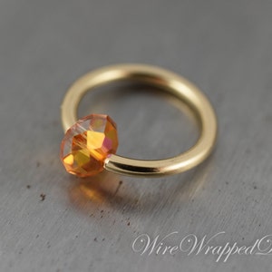 Captive Bead Ring made with Ombre Fire Swarovski Crystal Navel Belly Septum Hoop Ring VARIETY 14 gauge 14k Yellow Gold, Rose, White, Silver