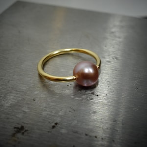Captive Bead Genuine A-Grade Lavender Pearl Navel Belly Ring Hoop VARIETY 14 gauge 14k Yellow or Rose Gold Filled, Sterling Silver, Fine Slv