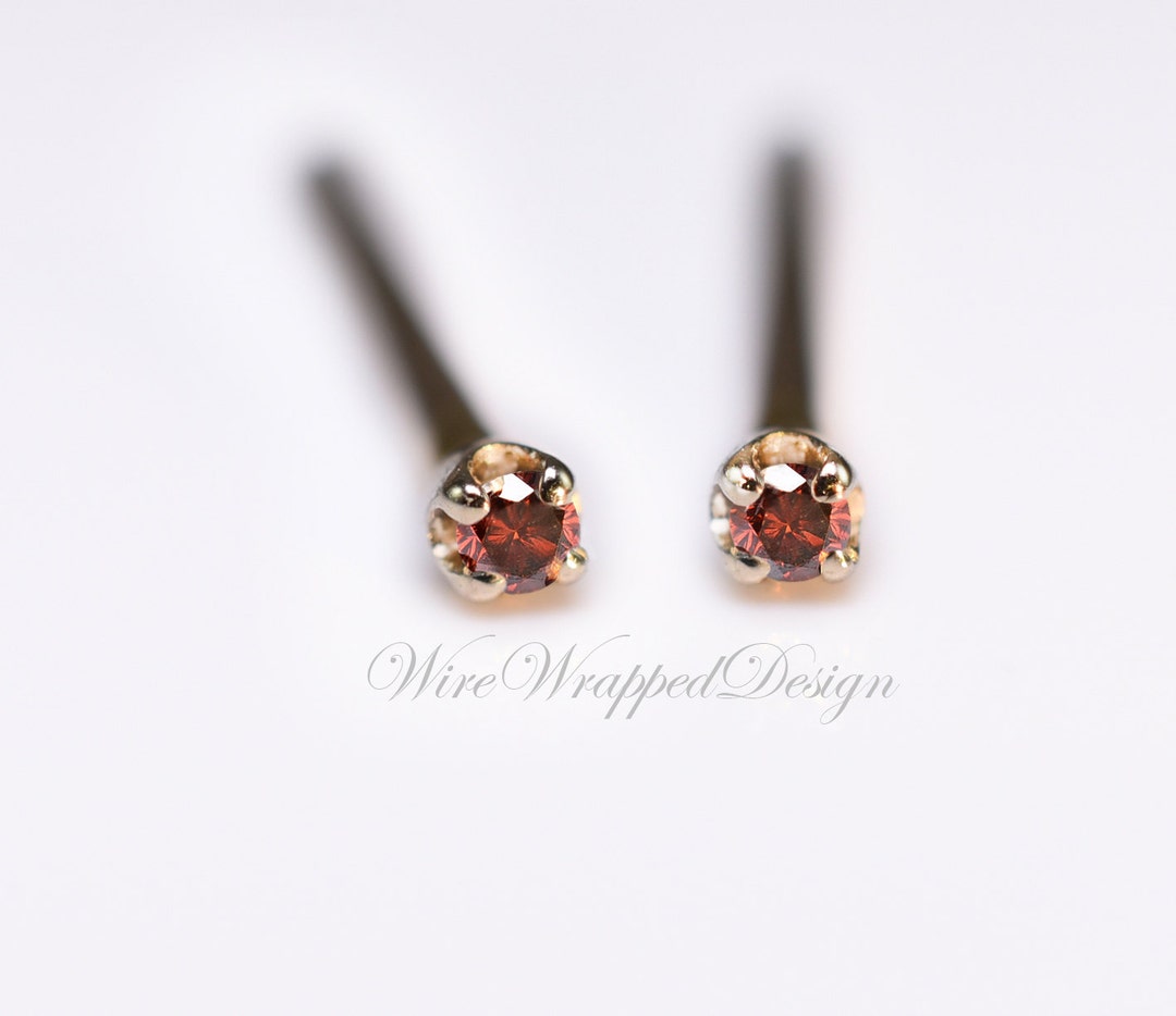 Genuine RED DIAMOND Earring Studs 1.3mm 0.02tcw Post 14k Solid Etsy
