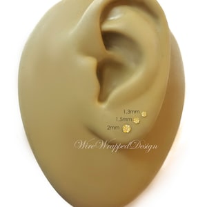 SALE! Genuine Canary Yellow DIAMOND Earring Studs 1.5mm 0.03tcw Post 14k Solid Gold (Yellow, or White), Platinum, Silver Lobe Cartilage image 5