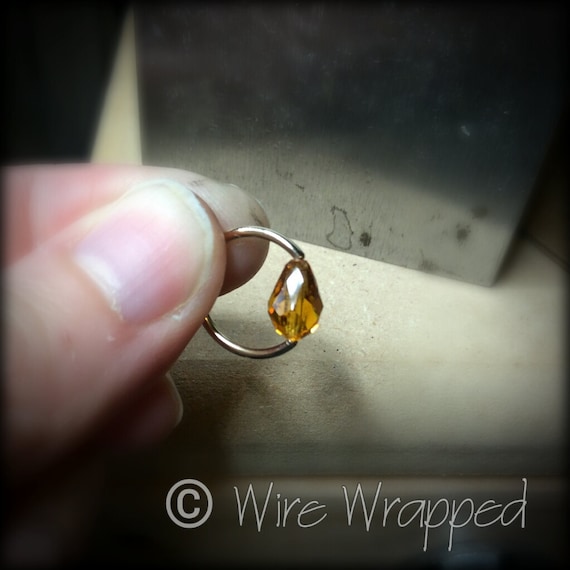 Captive Bead Ring Made With ORANGE Swarovski Drop Crystal