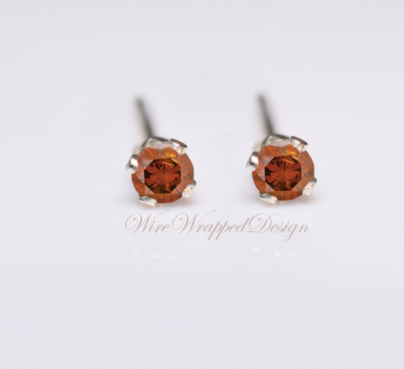 Genuine ORANGE DIAMOND Earrings 2mm 0.08tcw Treated SI 14k Gold//Silver//Platinum