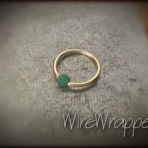 Captive Bead Ring made with Swarovski Crystal 4mm Emerald GREEN OPAL - Navel Belly Septum Nose Cartilage Hoop VARIETY 14ga 14k Gold / Silver