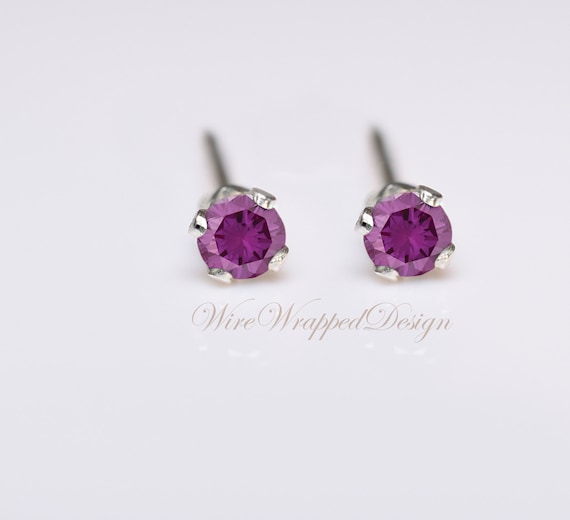 Genuine PURPLE DIAMOND Earring Studs 2mm 0.08tcw Post 14k Solid