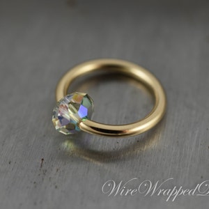 Captive Bead Ring made with PEACOCK Swarovski Crystal - Navel Belly Septum Hoop VARIETY 14 gauge 14k Yellow Gold, Rose, White Gold, Silver