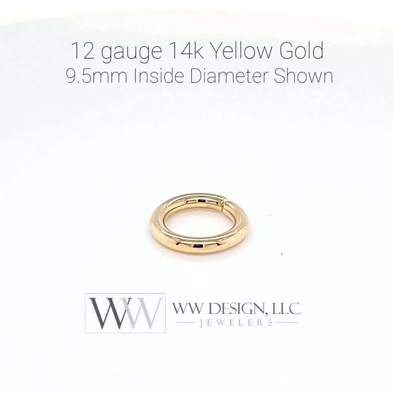 May include: A 12 gauge 14k yellow gold seamless ring with a 9.5mm inside diameter.  WW DESIGN, LLC Jewelers.