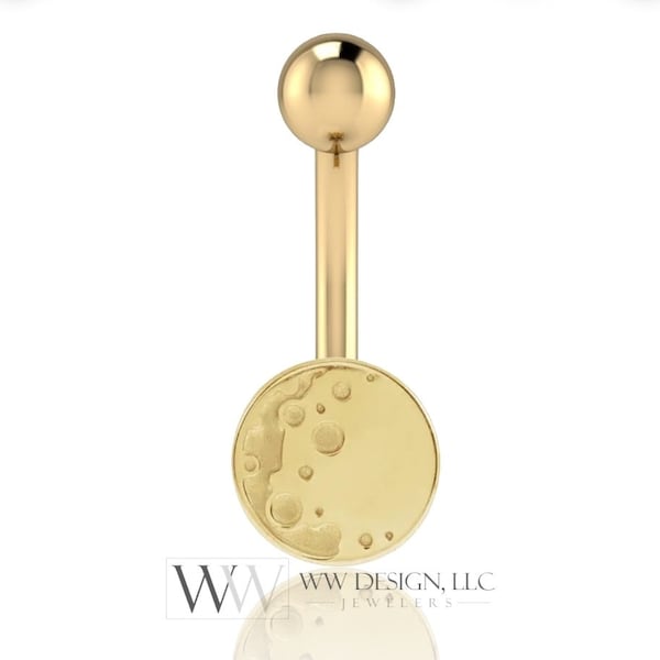 14k Gold Full Moon Disk Belly Navel Ring CURVED Barbell Genuine 14k Gold (Yellow, White, or Rose) 14g, 16g, 18g Body Jewelry Eyebrow Ring