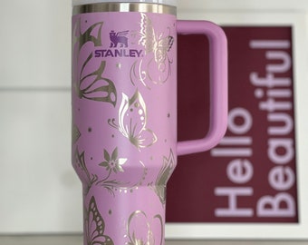 40oz Laser Engraved Tumbler Butterflies, NEW RELEASE Lilac