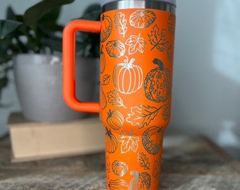 40oz Laser Engraved Fall Pumpkins Tumbler, Tiger Lily