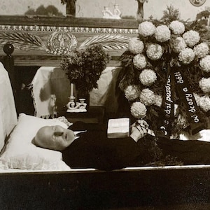 Post Mortem Man in Casket Photo, Vintage Funeral Photography, Funerary Ephemera, Mourning Photograph