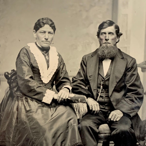 Tintype of Victorian Couple, 1800's Antique Photograph, Vintage Photo, American Gothic Home Decor, Old Images