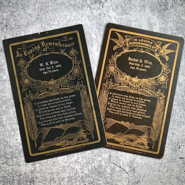 Funeral Cards for Married Couple, Victorian Mourning Memorial Cabinet Card, Antique Edwardian Death Notices, Funerary Ephemera