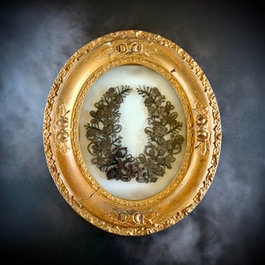 Victorian Hair Wreath, Antique Hair Art Work, Framed Mourning Hairwork, Oddities and Curiosities