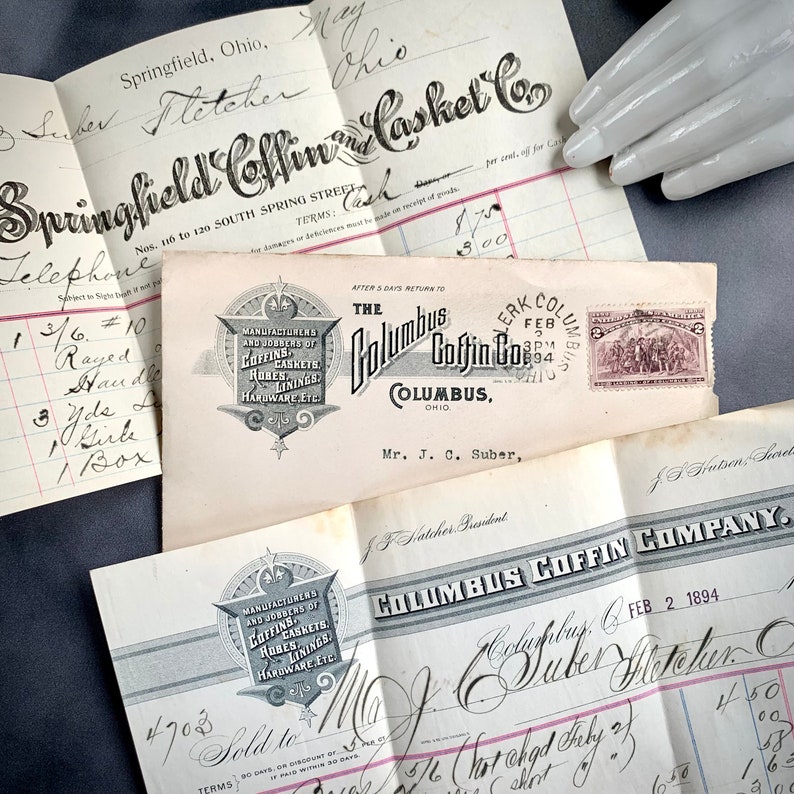 Antique Funerary Ephemera, Columbus Coffin Company 1890's Envelopes and ...