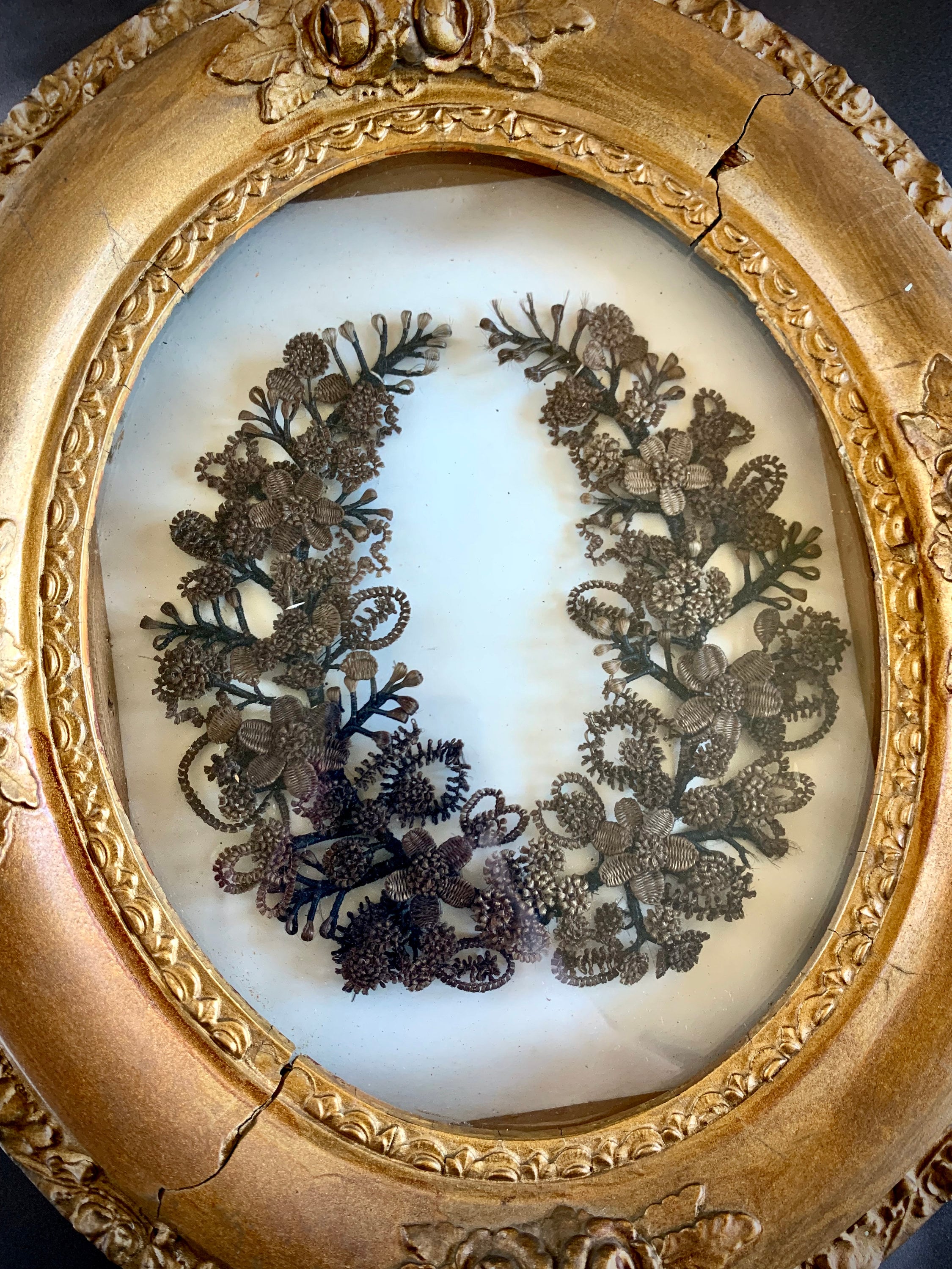 Victorian Hair Wreath, Antique Hair Art Work, Framed Mourning Hairwork