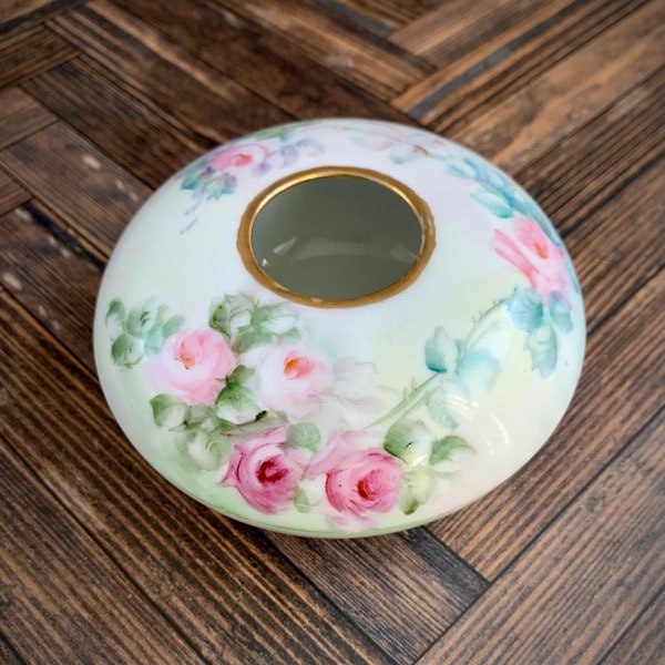 Antique Limoges France Hair Receiver, French Hand Painted Floral Porcelain Container, Vanity Dresser Box