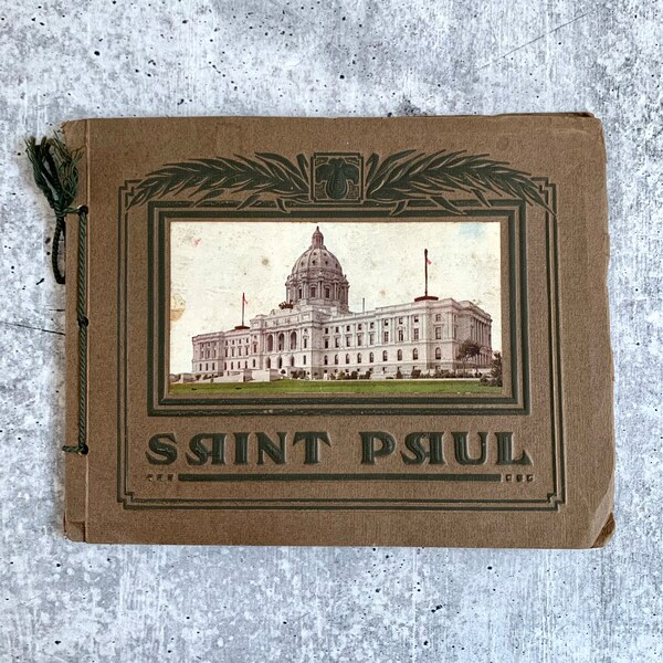 Antique Souvenir Photo Book, 1920's Saint Paul Minnesota Tourist Booklet Filled with Color Photographs, Vintage Midwest Travel Ephemera