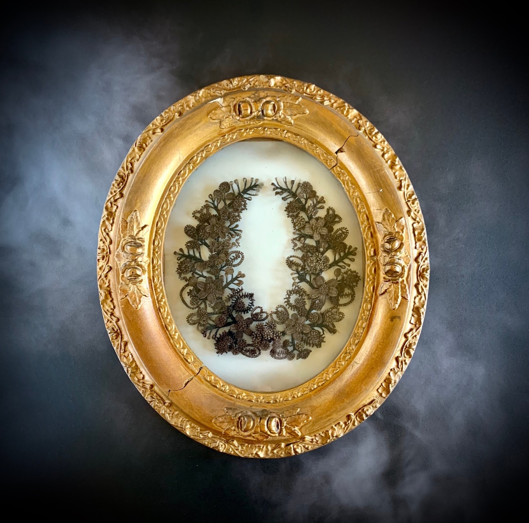 Victorian Hair Wreath, Antique Hair Art Work, Framed Mourning Hairwork