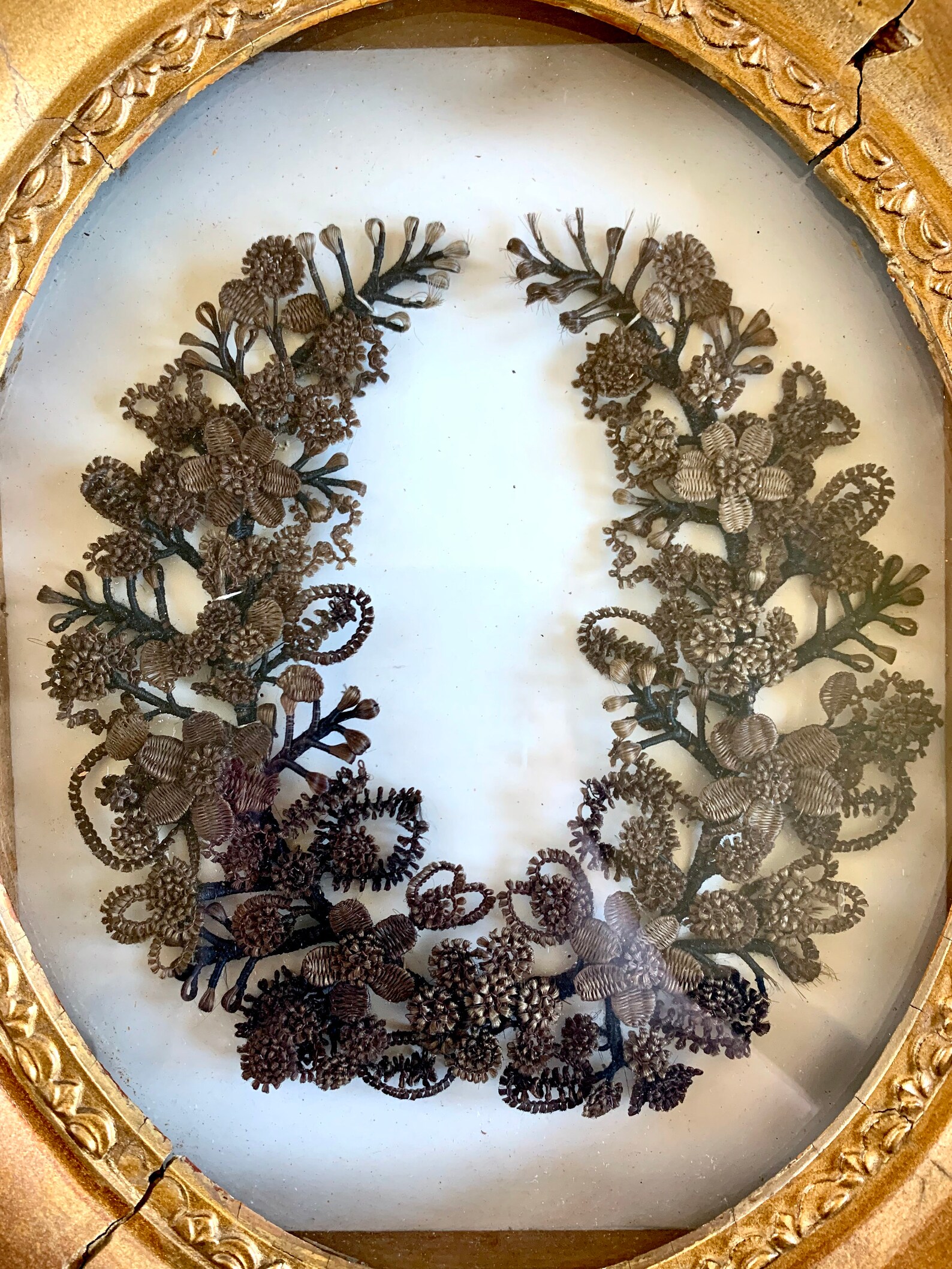 Victorian Hair Wreath, Antique Hair Art Work, Framed Mourning Hairwork