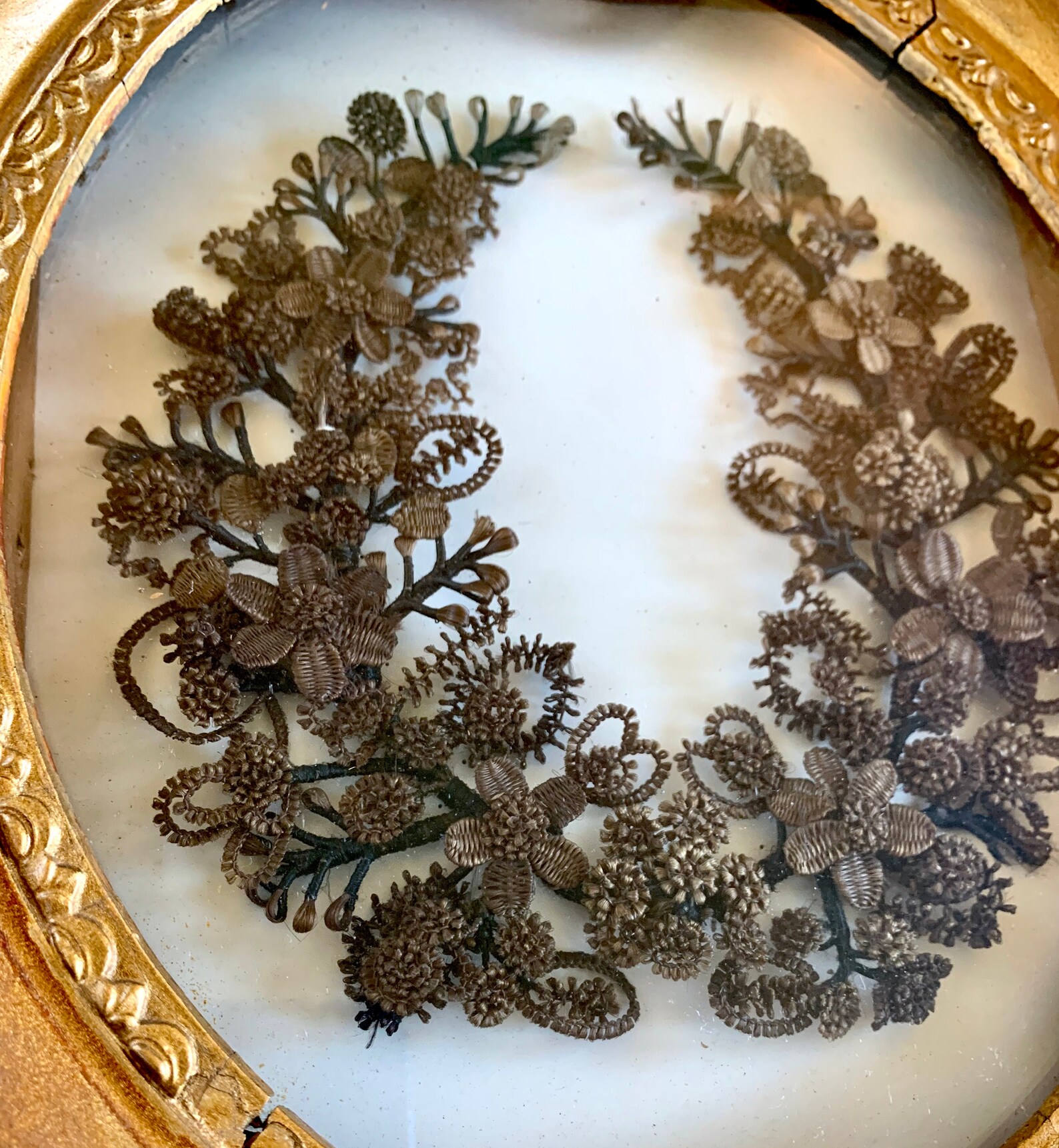 Victorian Hair Wreath, Antique Hair Art Work, Framed Mourning Hairwork