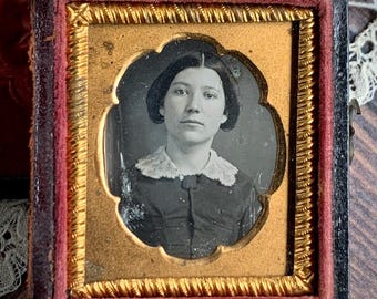 Daguerreotype Photograph in Miniature Case: Victorian Woman Antique Photo, 19th Century Photography