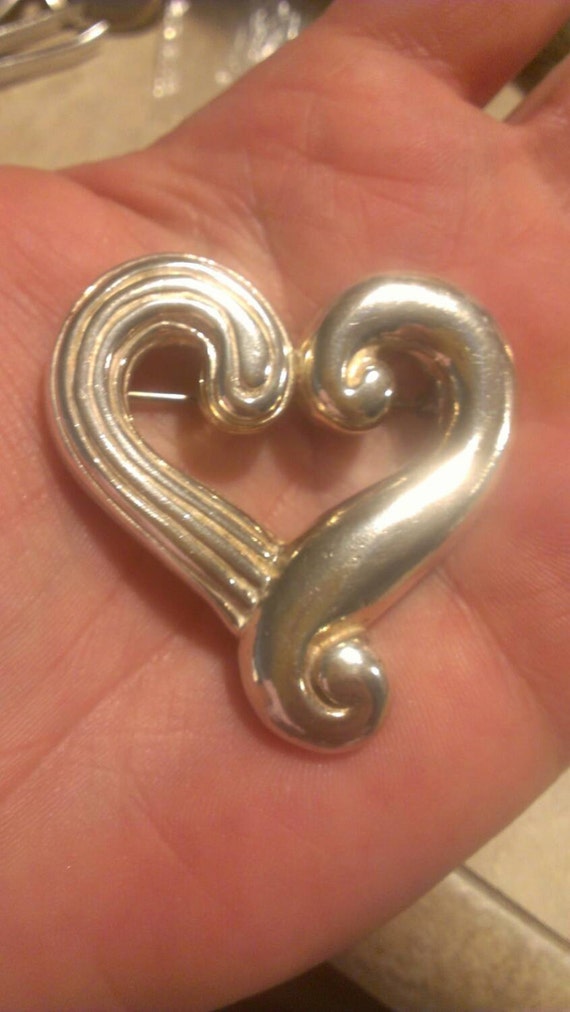 Solid Sterling Silver Large Handmade Scroll Heart… - image 1
