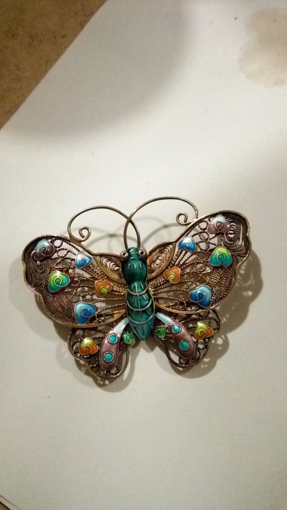 Beautiful Vintage Chinese Sterling Gilt Enamel But