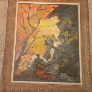 Old Mexican Taking A Siesta Highly Textured Original Painting Signed Villa