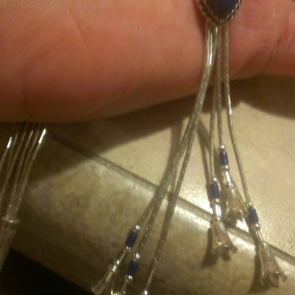 Beautiful Q. T Quoc Native Liquid Sterling Blue Lapis Squash Blossom Tassel Necklace