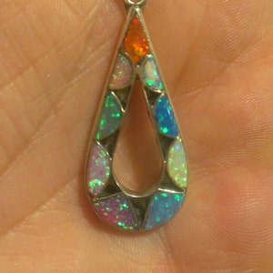 Beautiful Native Sterling Opal Teardrop Pendant on 16&quot; Sterling Chain