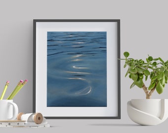 Original Art Oil Painting, Blue Water Swirl oil Painting, Water Reflection Artwork, Signed Fine Art, Collectible Oil Painting on Canvas