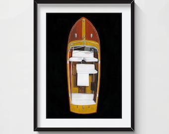 Wooden Boat Art Print, Chris-craft boat artwork, Boat Wall Art, Classic Wood Boat Picture, Nautical Lake House Art, Coastal Theme, Wood boat