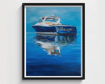 Lake Cottage Art – Nautical Boat Canvas or Paper Wall Print, Lake House Décor